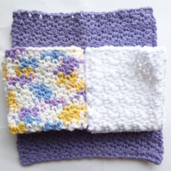 CLOSING SHOP SALE: Crocheted Purple & White Dish Cloth Set