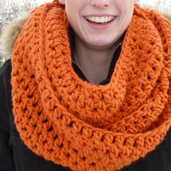 CLOSING SHOP SALE: Crocheted infinity scarf in Pumpkin