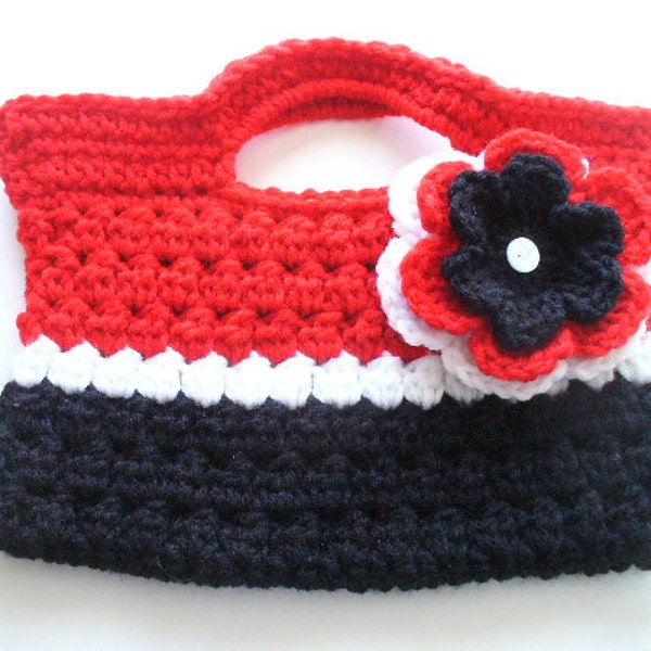 ON SALE - Crocheted Red, Black & White Bag