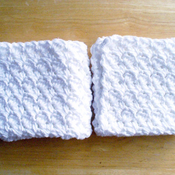 SALE - Crocheted White Cotton Dish Cloth Set