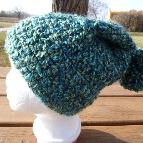 SALE - Super soft Green/Teal Crocheted Slouch Hat