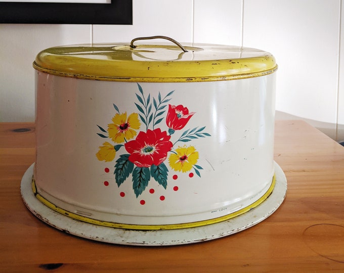 Vintage Metal Floral Cake Carrier 1950s Etsy