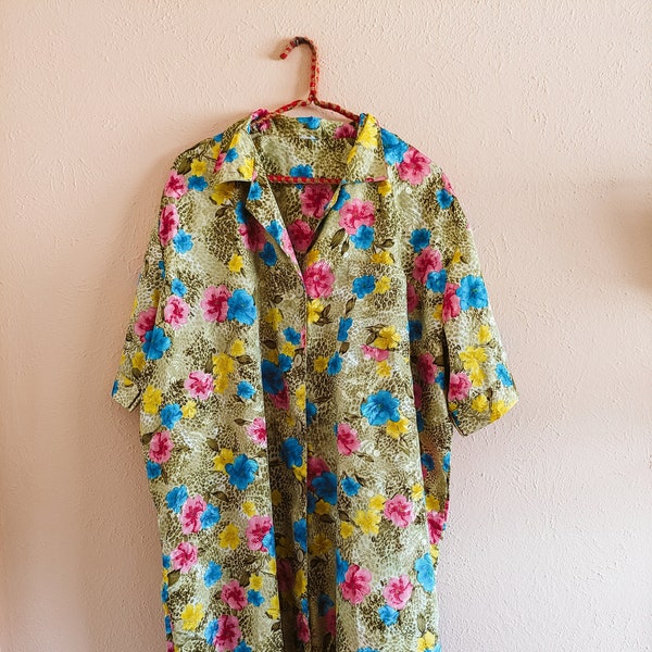 Vintage Silk Dress Slip Shirt Sleep Nightgown Retro 1980s 1990s Y2K Floral Roses Cheetah Print