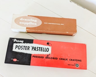 Vintage Art Supplies Prong Poster Pastello Chalk Crayons Box Pastels, set of 2