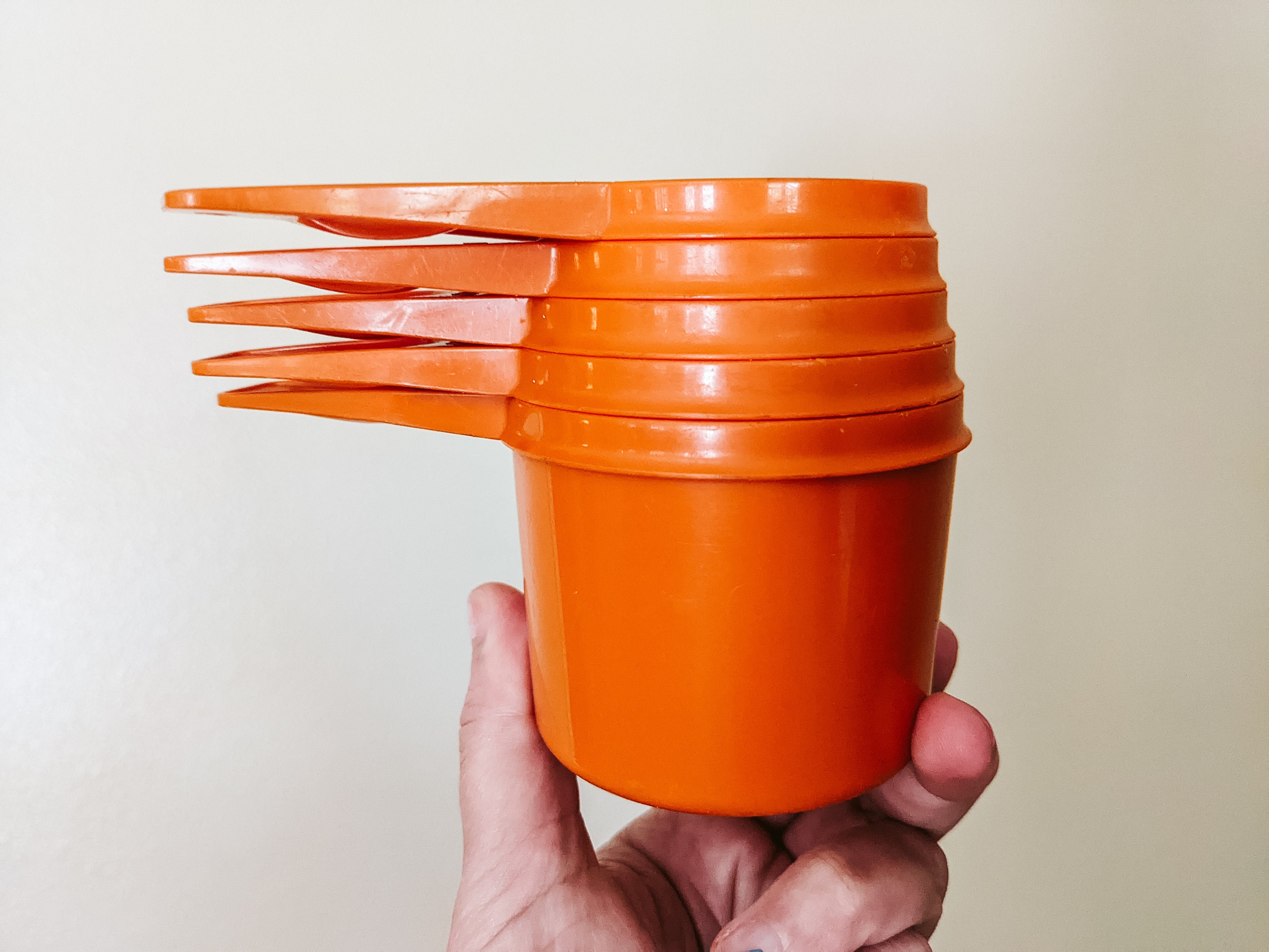 Vintage Tupperware Measuring Cups Retro Orange Plastic 1980s 