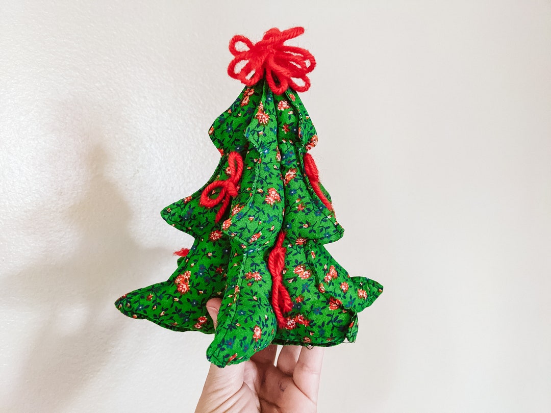 Vintage Fabric Christmas Tree Stuffed 3D Retro Handmade Kitschy Cute
