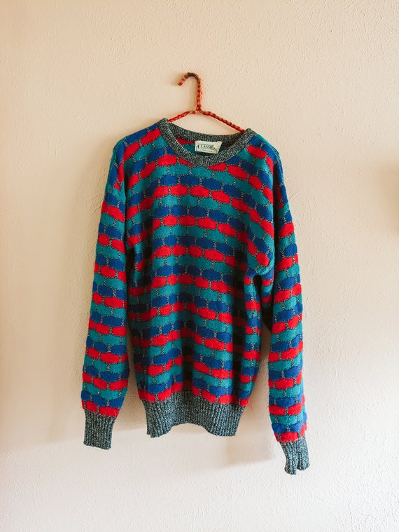 Vintage Knit Sweater Classics Colorful Rainbow 19… - image 1