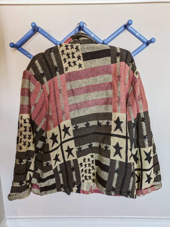 Vintage Flag Cardigan Collared Sweater Knit Stars… - image 5