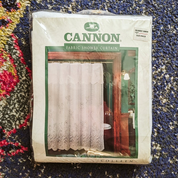 Cannon Shower Curtain Vintage NOS Retro Fieldcrest Colleen White Lacy Floral 1980s Tulips Retro