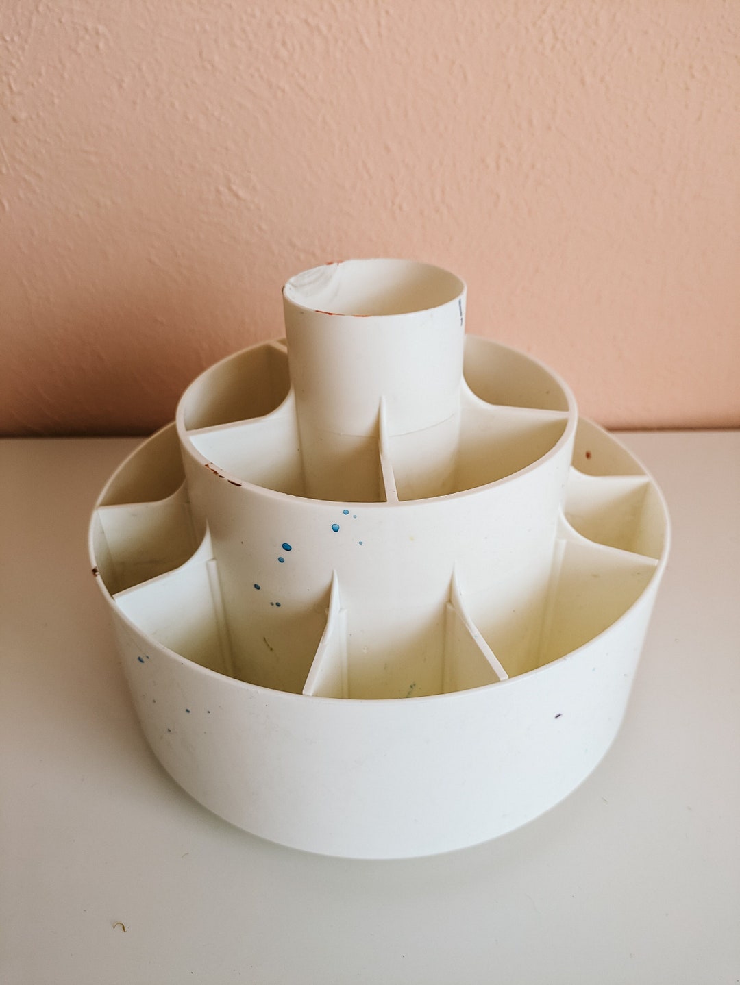 Paint Supply Lazy Susan Vintage Retro White 1970s 1980s Storage Office Desk Cute Kitschy