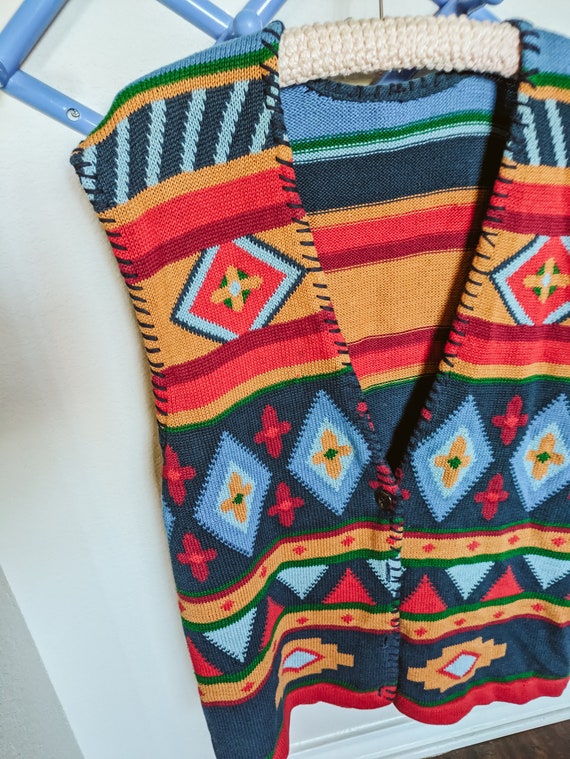 Vintage Knit Vest Retro 1990s 1980s Colorful Y2K … - image 2