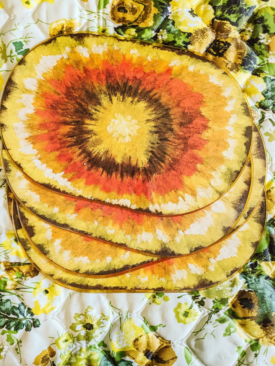 Vintage Placemats Tie Dye Retro 1960s 1970s Groovy Vinyl Etsy