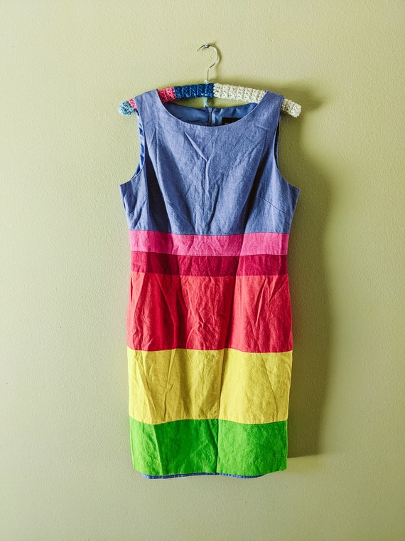 Vintage Rainbow Dress Striped Linen John Roberts 1