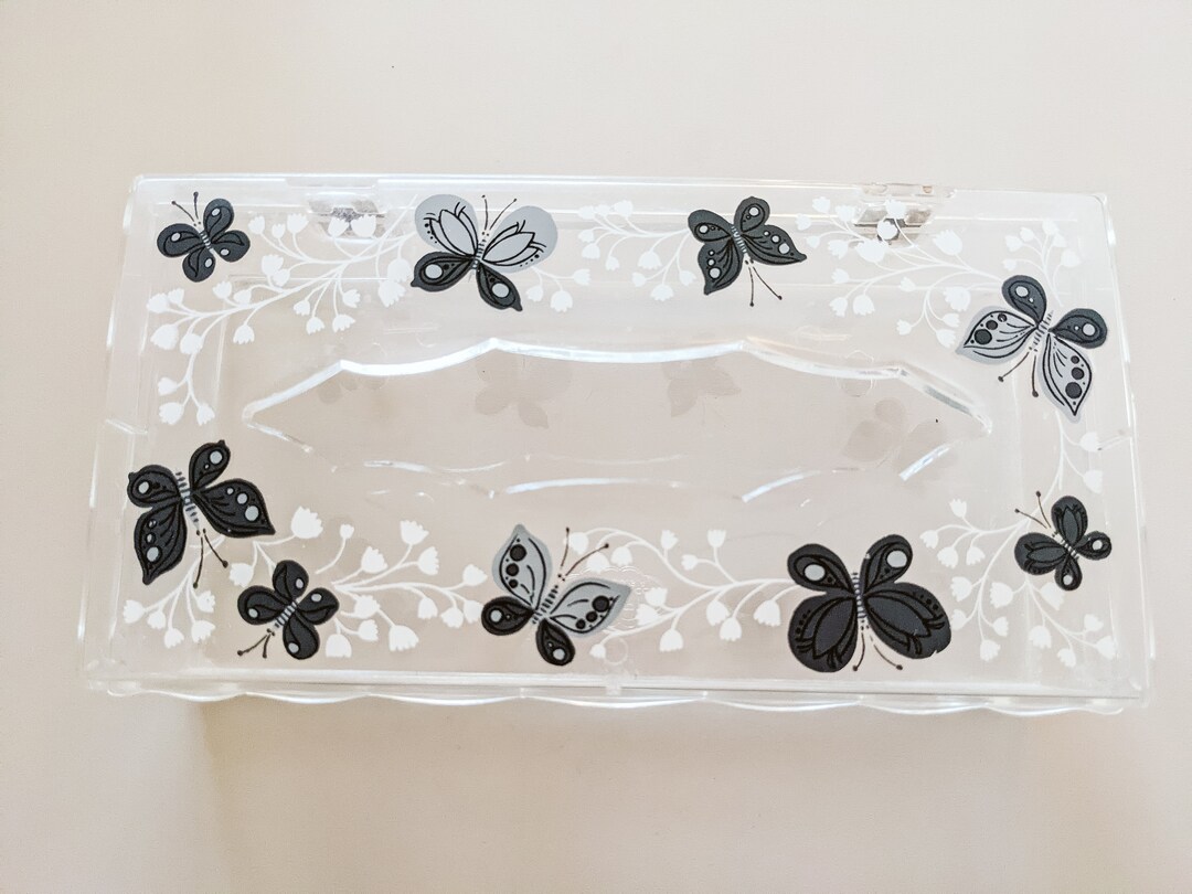 Vintage Lucite Tissue Box Butterflies Flowers Retro by Wolff Products