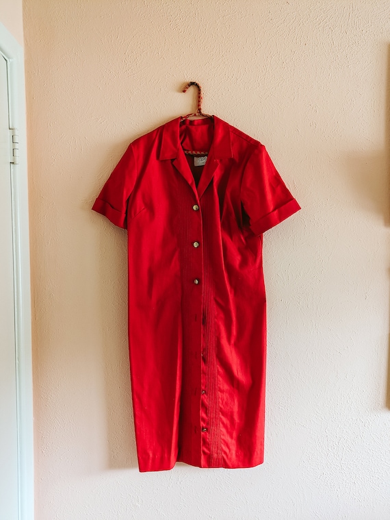 Philip of Dallas Vintage Dress Retro Collared Red… - image 1