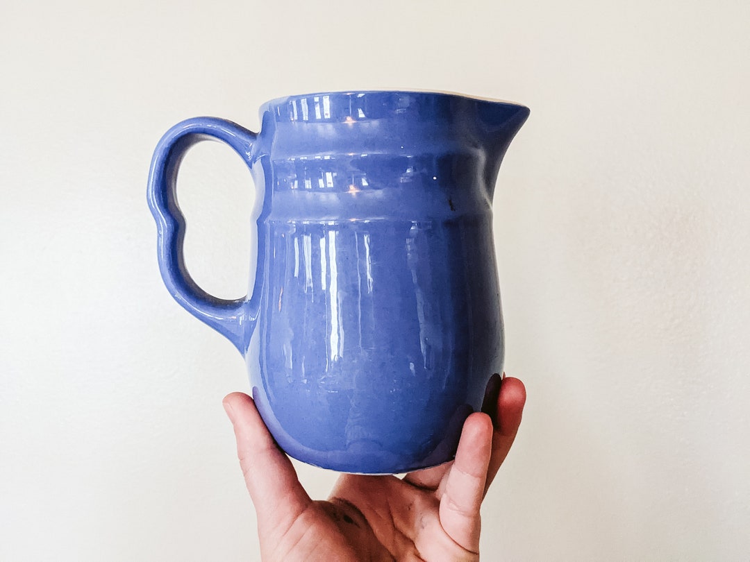 Oxford Stoneware Pitcher Blue Farmhouse Country Kitchen Decor Etsy