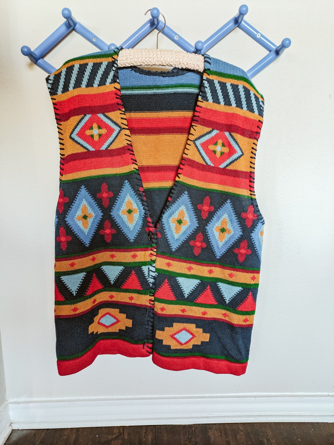 Vintage Knit Vest Retro 1990s 1980s Colorful Y2K Southwest Tribal Print ...