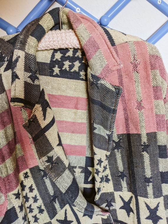 Vintage Flag Cardigan Collared Sweater Knit Stars… - image 3