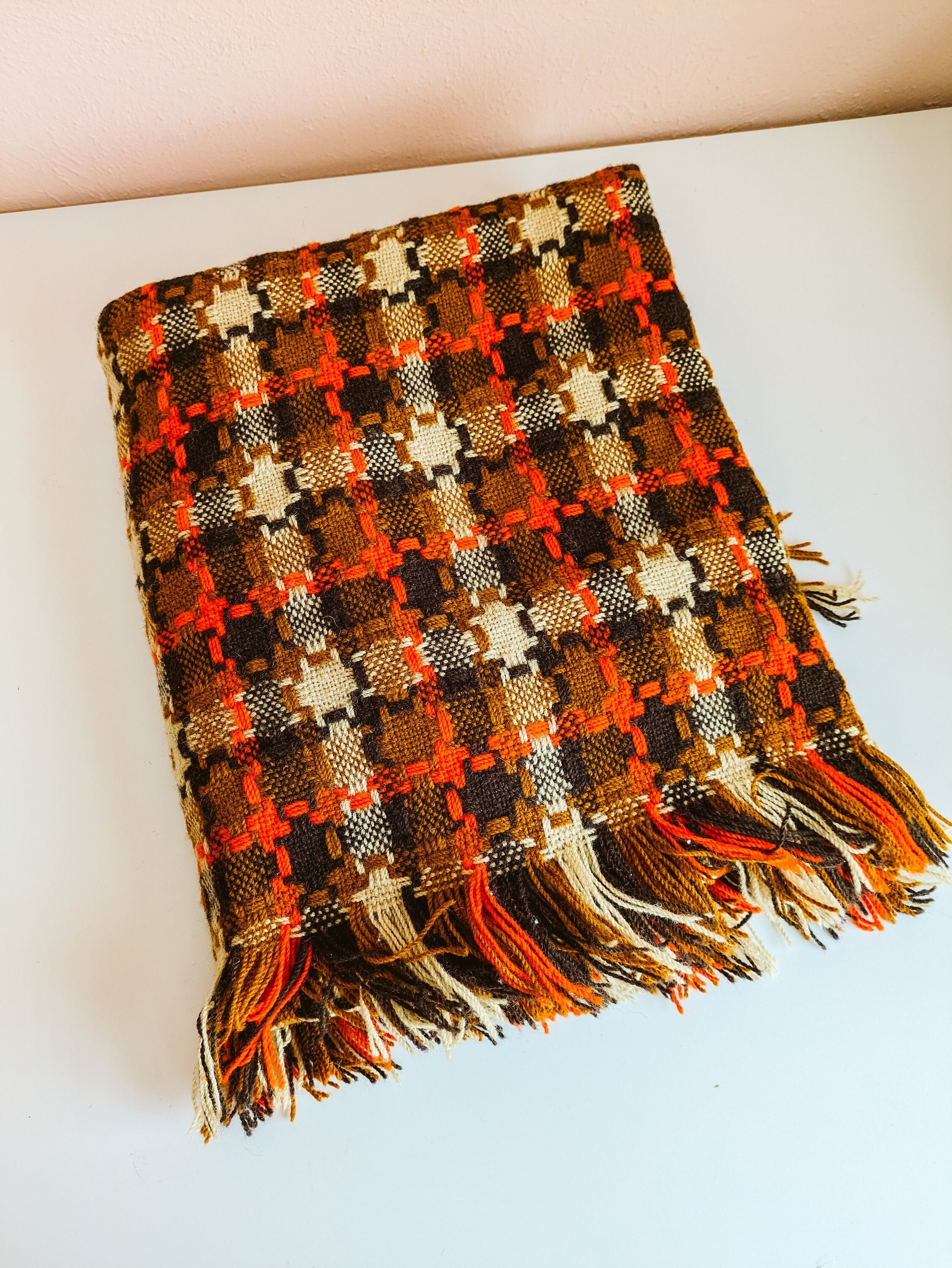 Orange Plaid Blanket Etsy