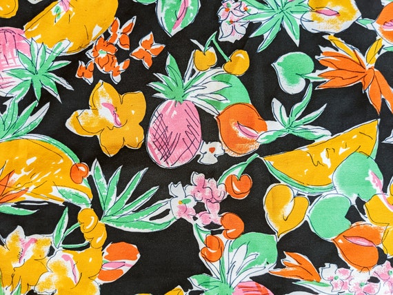 One Vintage Scarf Retro Flower Power 1960s Fruit … - image 3