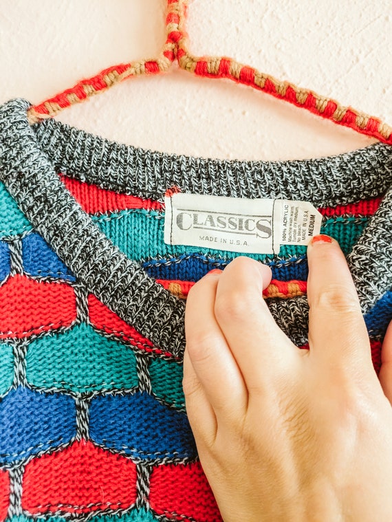 Vintage Knit Sweater Classics Colorful Rainbow 19… - image 3
