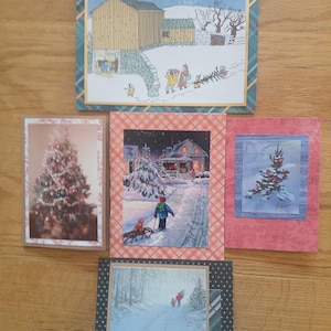 5 recycled handmade Christmas tree holiday cards.