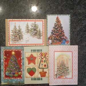 5 recycled handmade tree Christmas cards.