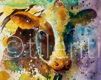 GOLDEN COW • watercolor painting • 19x27cm • 7.5x10.5 inches • original painting