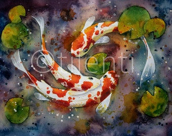 KOI FISH • watercolor painting • 19x27cm • 7.5x10.5 inches • original painting