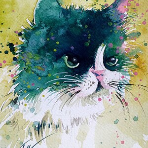 Puffy Cat • watercolour with gouache • 13.3 x 20 cm • Original Painting