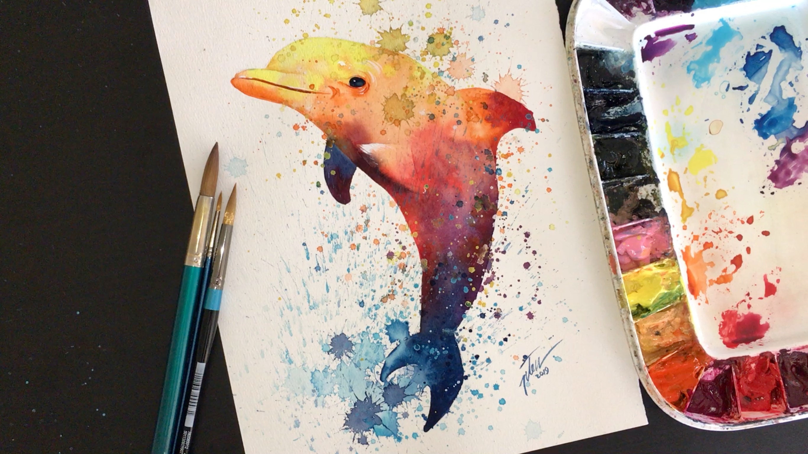 Dolphin Watercolour Art Print - Etsy