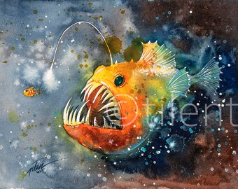 ANGLERFISH • watercolor painting • 19x27cm • 7.5x10.5 inches • original painting