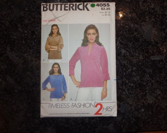 Vintage Butterick 4055 misses' tops pattern for moderate stretch knits. Size L
