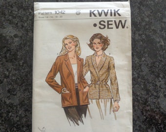 Kwik Sew 1042 rare vintage misses' jacket pattern. Sizes 14-20. FF