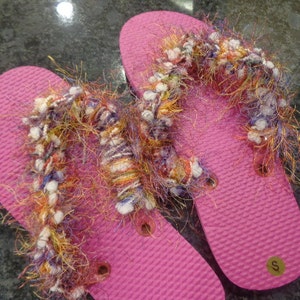 Flip flops, sandals, pink, fuzzy, size S 5-6 image 1