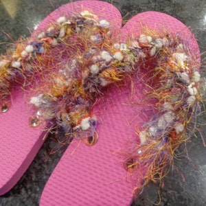 Flip flops, sandals, pink, fuzzy, size S 5-6 image 4