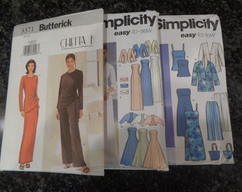 3 misses' patterns, top, skirt ,pants, jacket, bag, evening dress bolero, purse, sizes 6-12