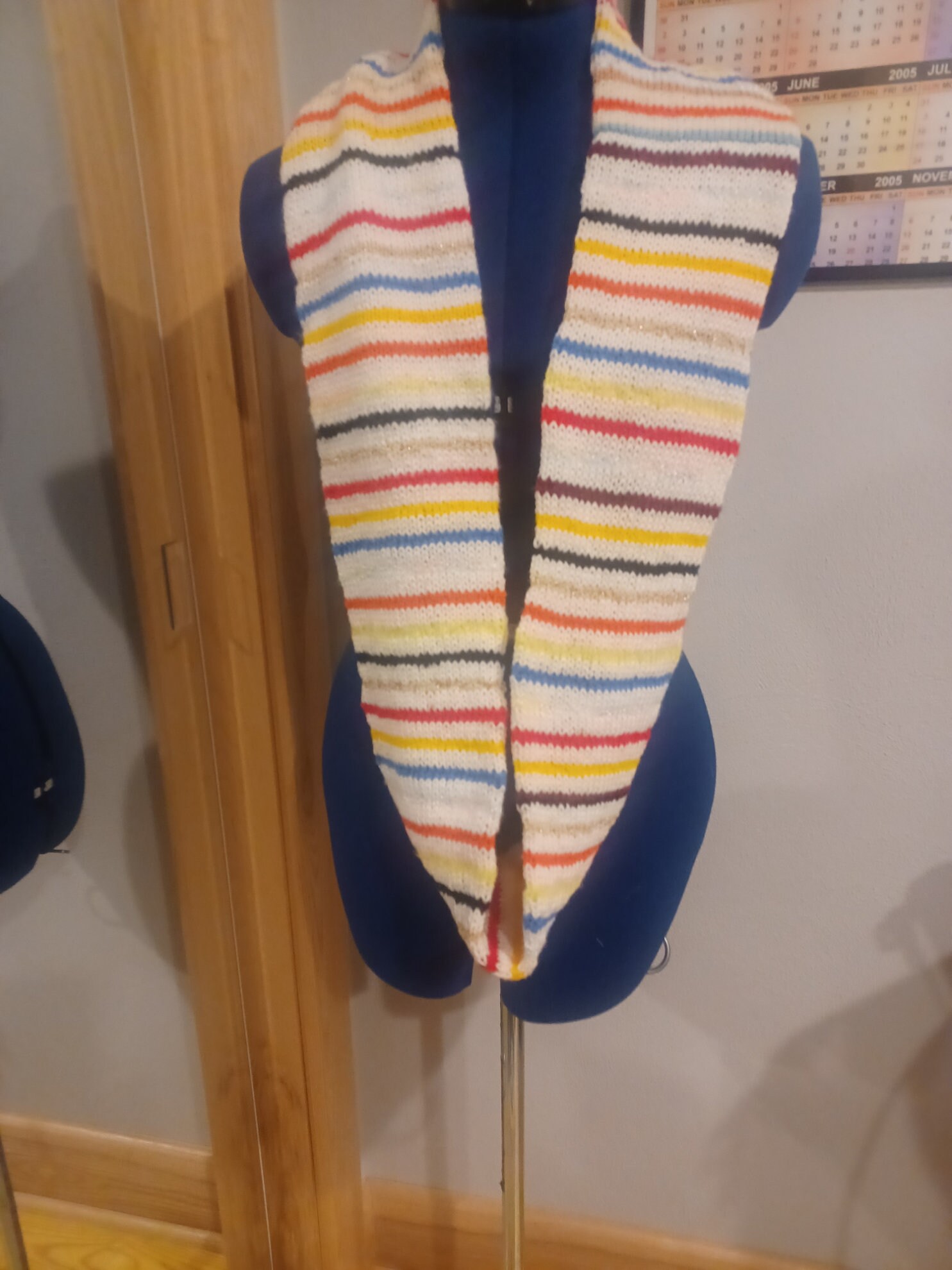 Hand Knit Multicolor Striped Long Loop Scarf With White Background. 54 ...