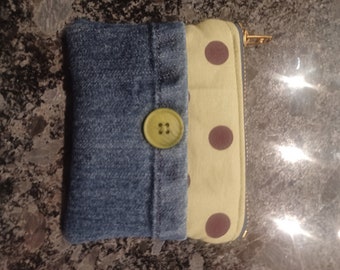 Recycled denim zipper case. 4 3/4" x 4"