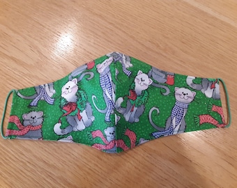 Face mask, women's, Christmas, cats, filter pocket