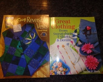 Craft books, vests, clothing, denim