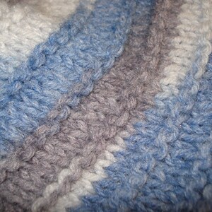 Children's hat, hand knit, blue, grey, machine wash and dry, 18" around image 5
