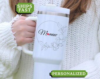 Personalized Mamaw Tumbler with Name, Mamaw 40oz tumbler, Mamaw Travel Mug, Mamaw Gift for Mothers Day, Custom Mamaw Cup with Handle