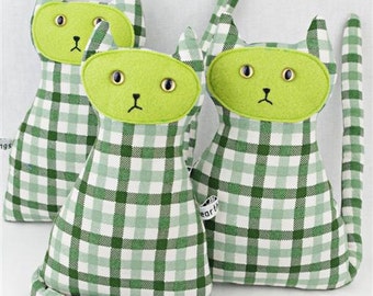 Green Cat Toy,  Vegan Friendly, Green Plaid, Newborn Toy