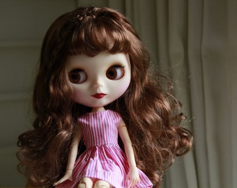 Pink Striped Cotton Sleeveless Dress for Neo Blythe.