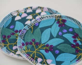 Reusable Cloth Breast Pads. Four sets.  For nursing mothers.  Blueberry Ash print.