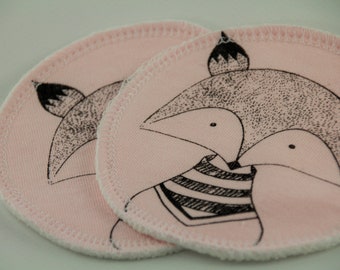 Reusable Cloth Breast Pads. Two sets (4 pads).  For nursing mothers.  Fox print.