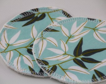 Reusable Cloth Breast Pads. Two sets (4 pads).  For nursing mothers.  Aqua Gum Leaves print.