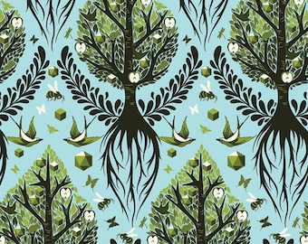 Seltener Tula Pink Baumwollstoff - Free Spirit The Birds & the Bees Tree of Life FQ