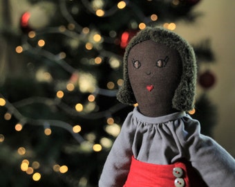 Handgefertigte Calliope Tuch Rag Puppe Vintage Upcycled OOAK Vegan 18 Zoll